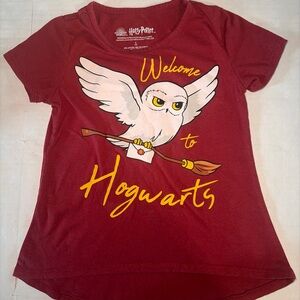 Warner Bros. Maroon Kids Tee with Hedwig Graphic and Yellow Script